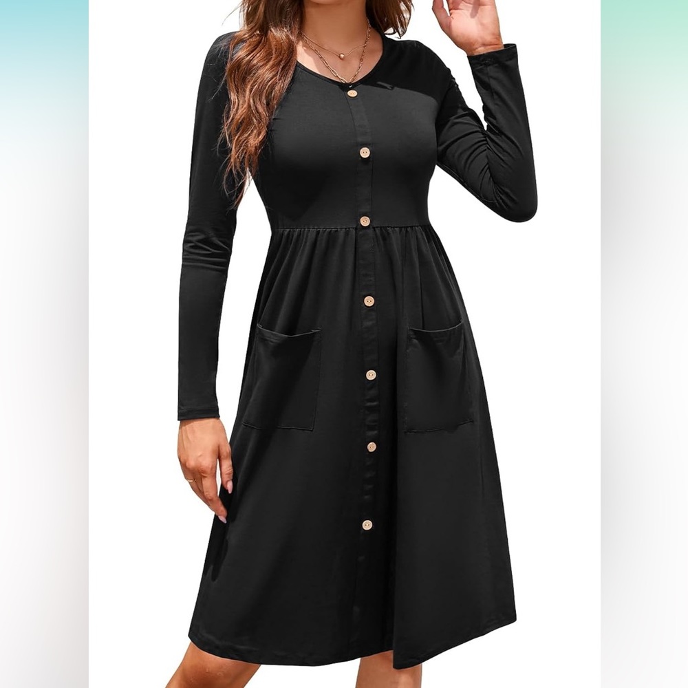 Long sleeve button down womens skater dress